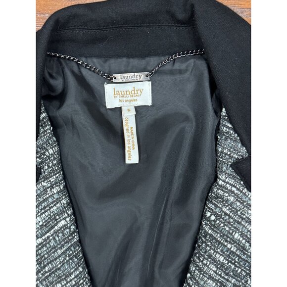 Laundry by Shelli Segal Black Gray Flare Coat Jacket Womens Size 6 Contrast Trim - Picture 11 of 16